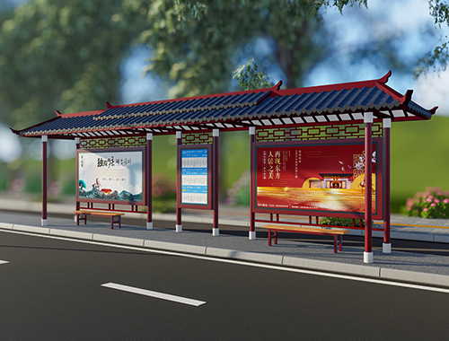 2020新款13米大型雙層頂仿古公交站臺